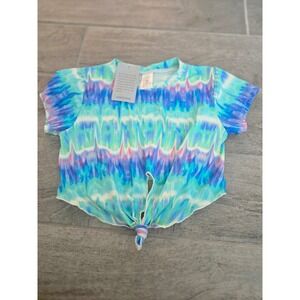 Beach Lingo Tie Front‎ Rash Guard Top Girls Size 14 Colorful Tie Dye New